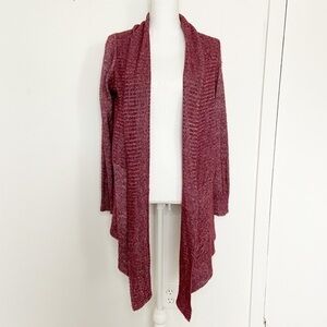 J. Jill heather burgundy open waterfall‎ cardigan wool blend knit small